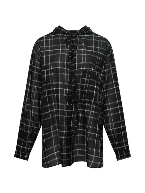 Y's check-pattern hooded blouse