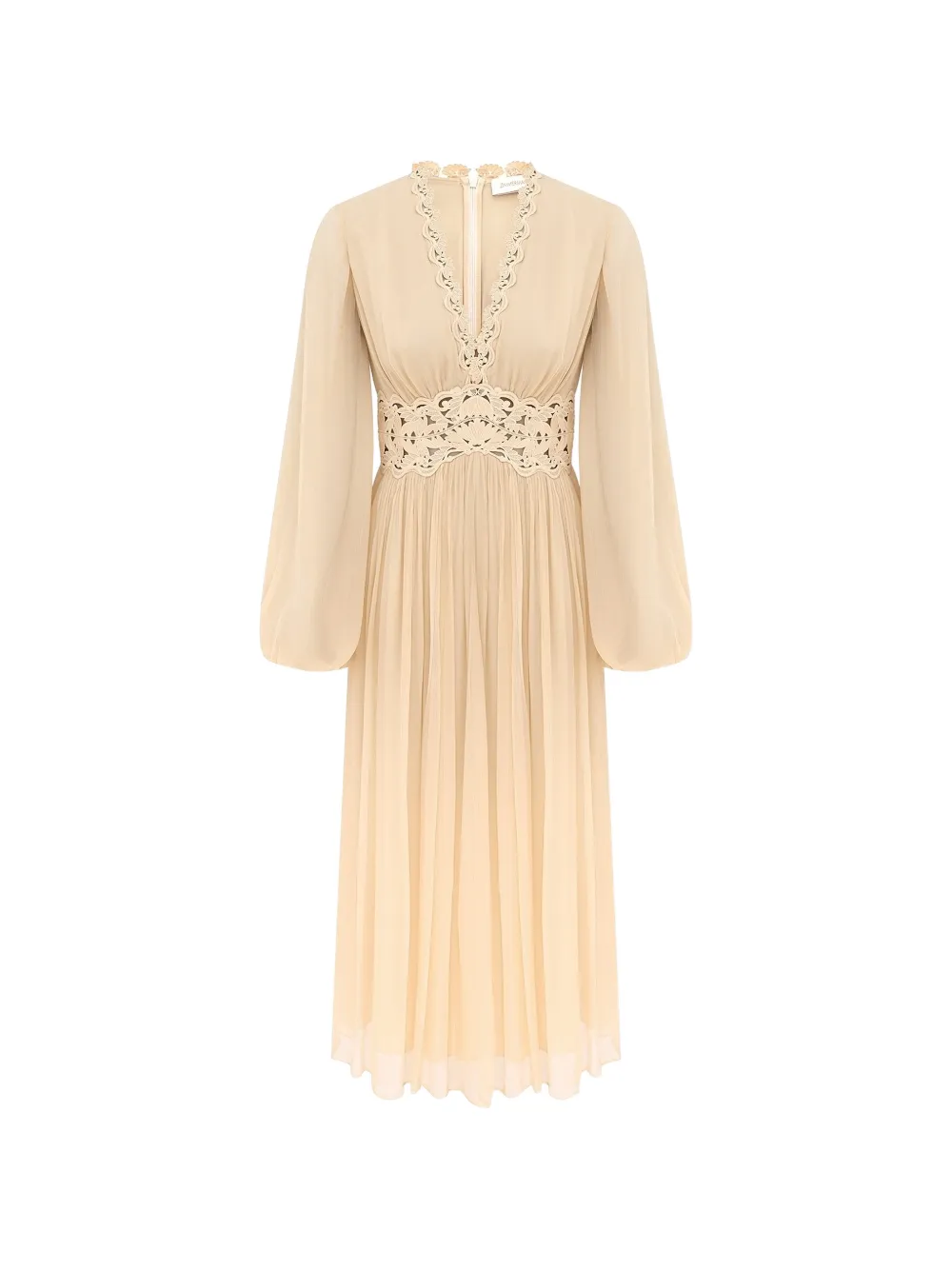ZIMMERMANN midi Luna Billow lace-detail pleated dress - Toni neutri