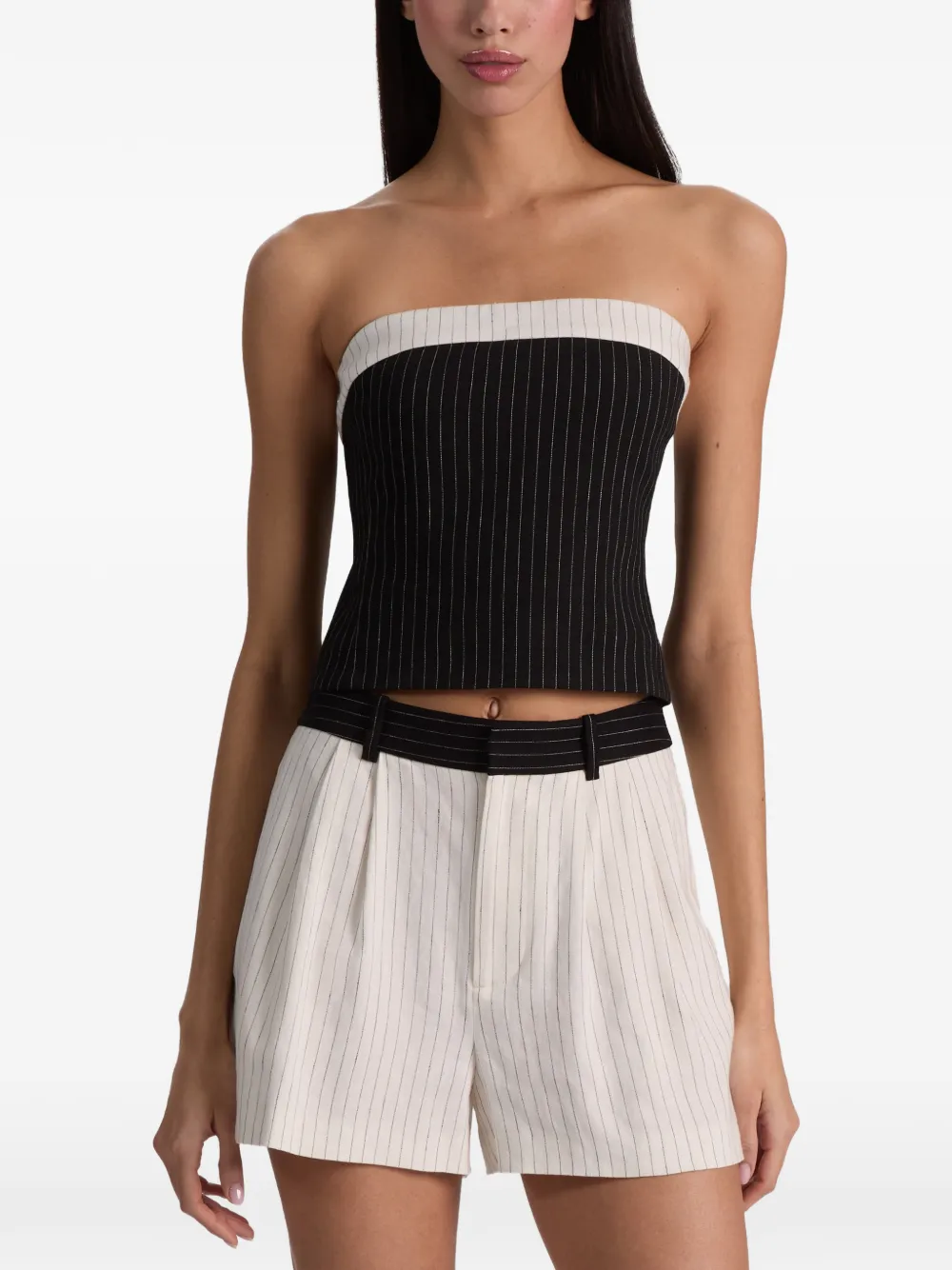 alice + olivia Kelly pinstripe-pattern strapless top - Nero