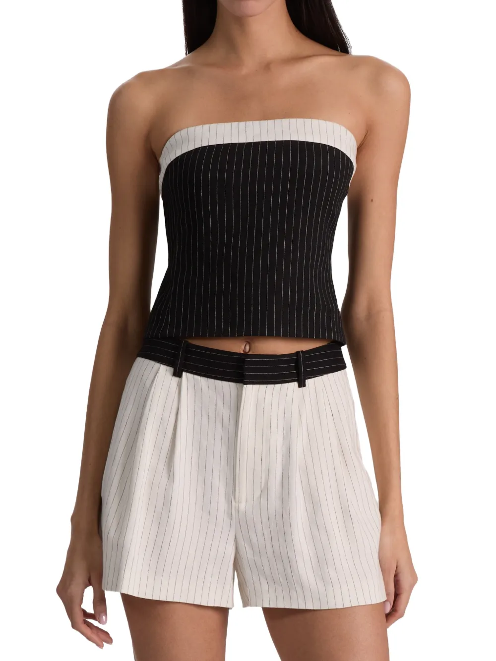 alice + olivia Kelly strapless top met streep Zwart