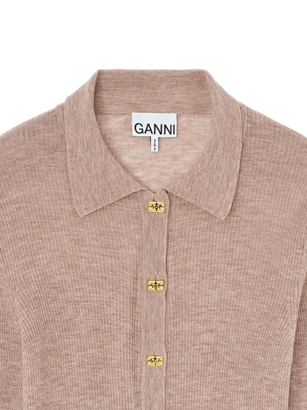 GANNI Ribgebreide polotop met lange mouwen Beige