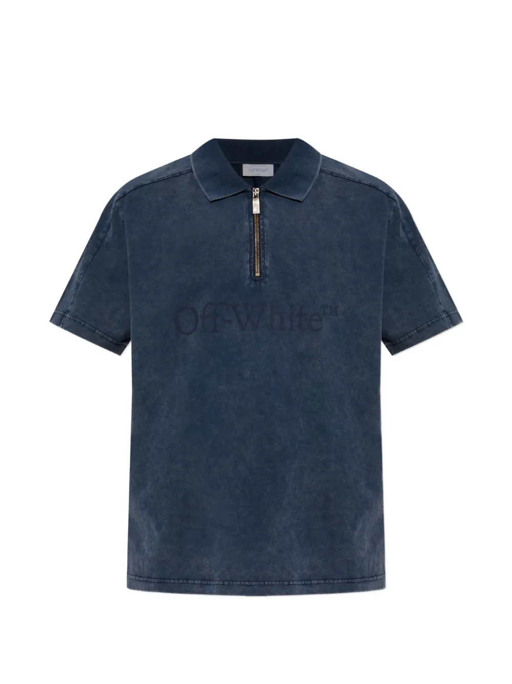 Off-White logo-print zip-neck polo shirt - Blau