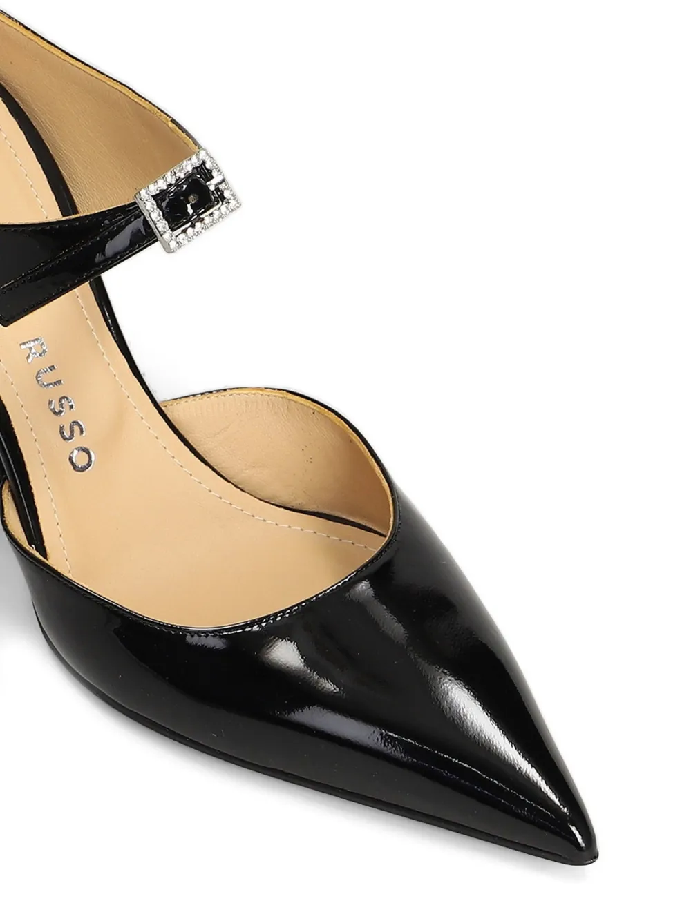 Fratelli Russo Lakleren pumps met kristallen gesp Zwart