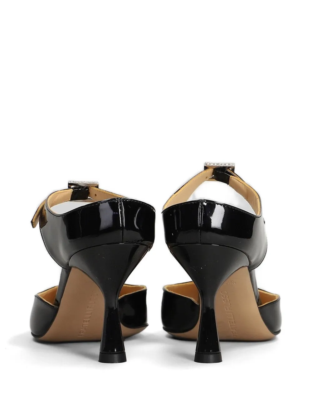 Fratelli Russo Lakleren pumps met kristallen gesp Zwart