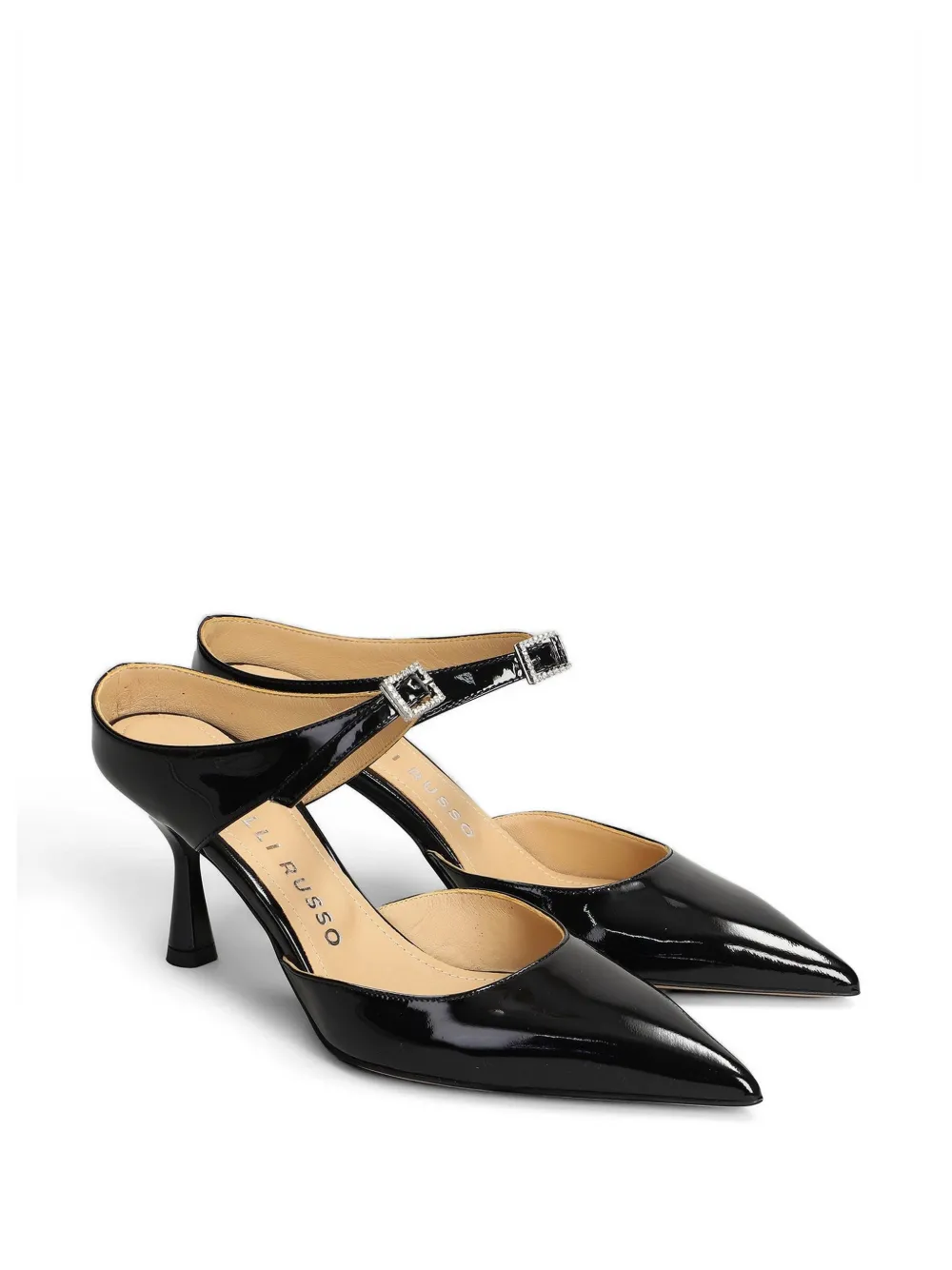 Fratelli Russo Lakleren pumps met kristallen gesp Zwart