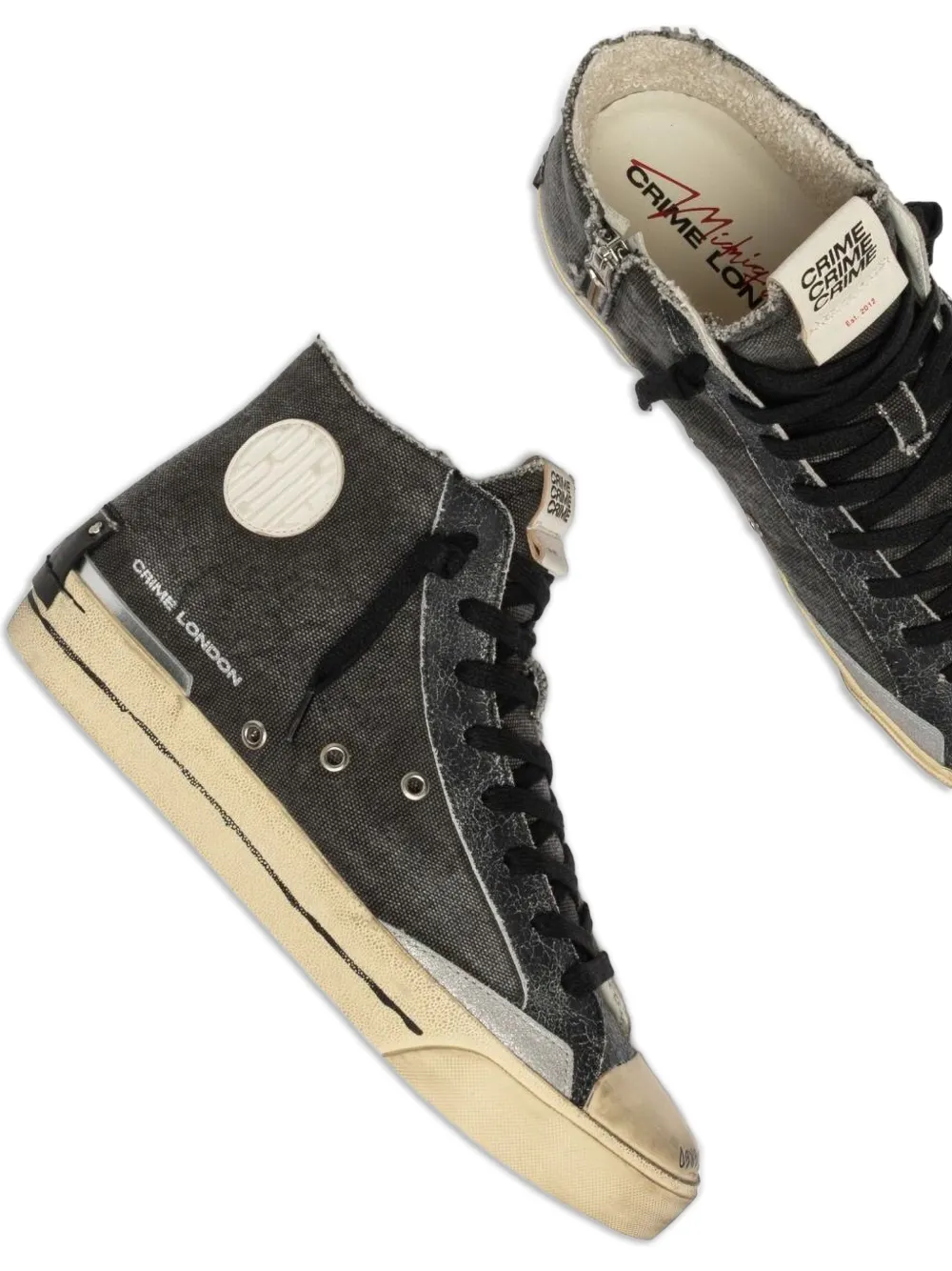 Crime London Recut High distressed-effect high-top sneakers Grijs