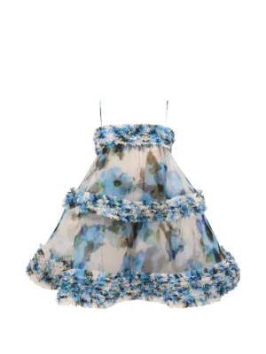 sachin and babi light blue dress Zimmermann Halliday Plunge Mini Dress in Cream Multi Floral main image 0