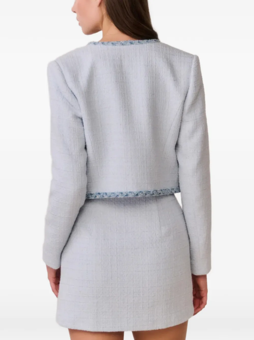 LoveShackFancy Azula bouclé jack met denim afwerking Blauw