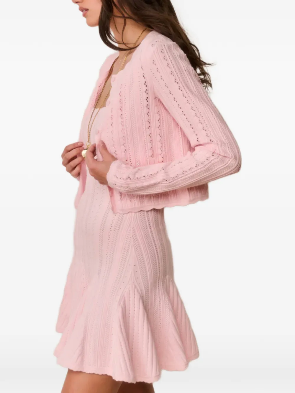 LoveShackFancy Pointelle gebreid vest met gewelfde afwerking Roze