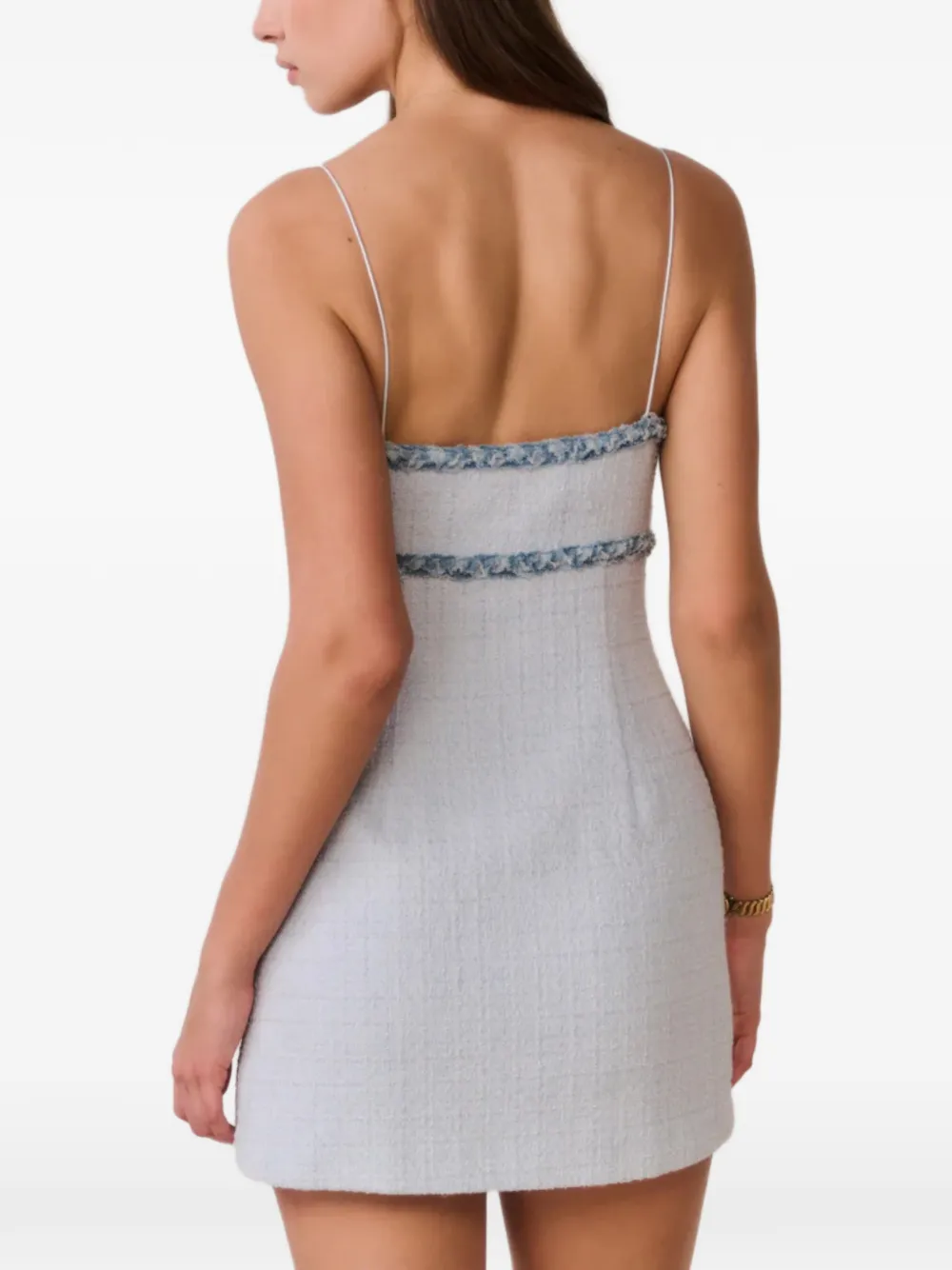 LoveShackFancy Novara tweed mini-jurk met denim afwerking Blauw