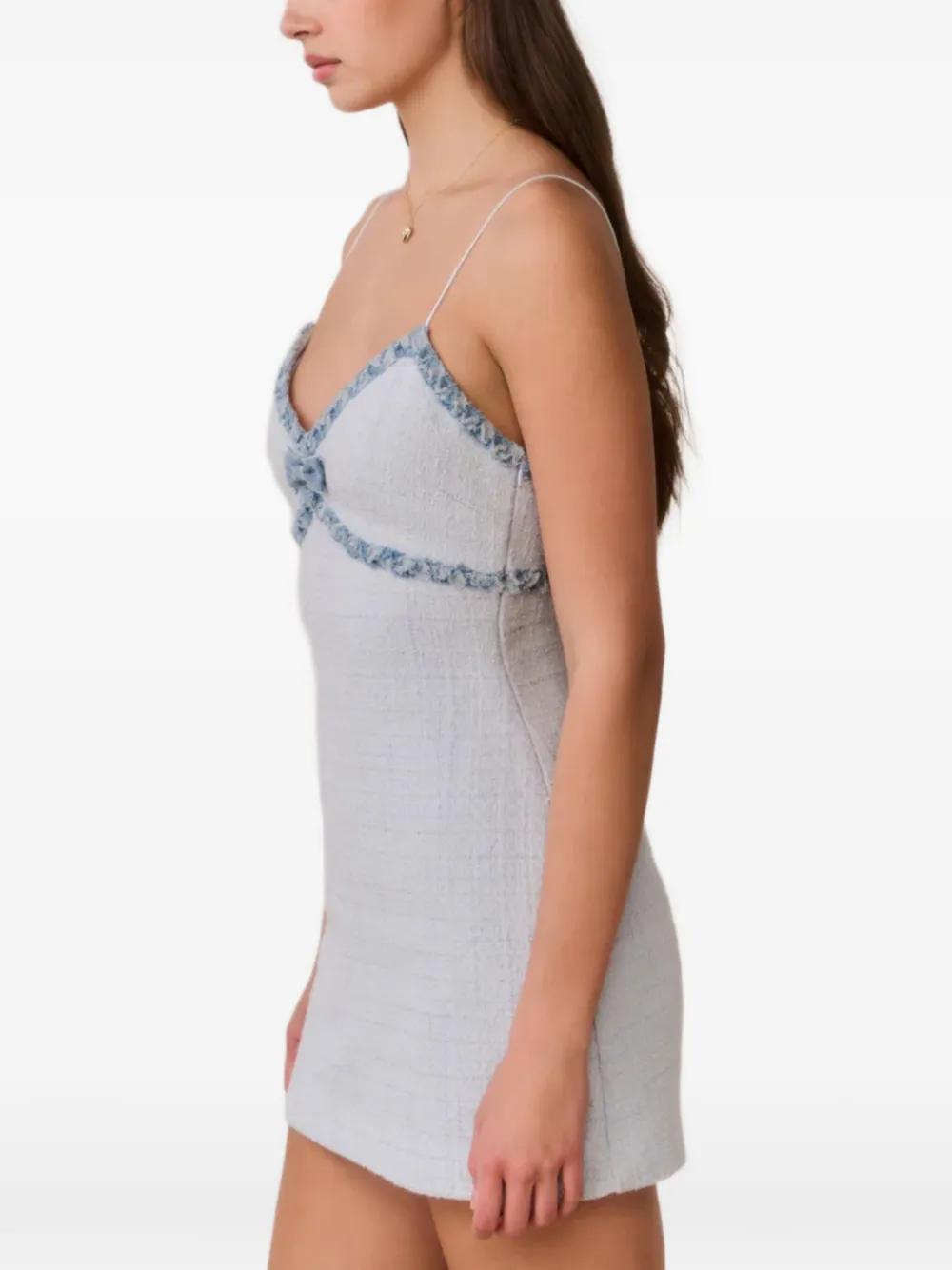 LoveShackFancy Novara tweed mini-jurk met denim afwerking Blauw