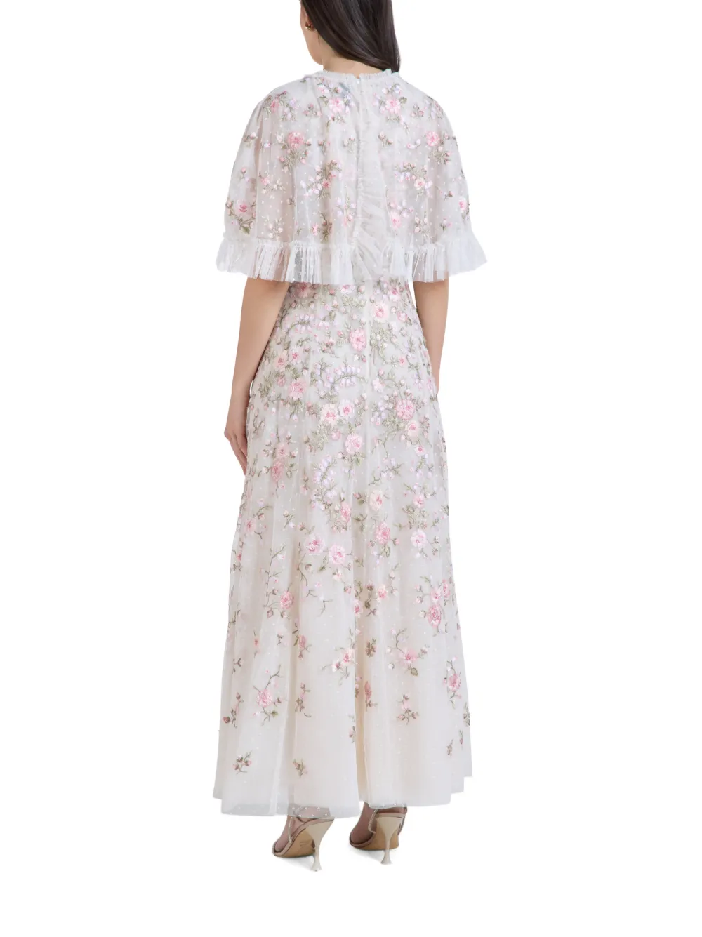 Needle & Thread Eden maxi-jurk met geborduurde bloemen en ruches Wit