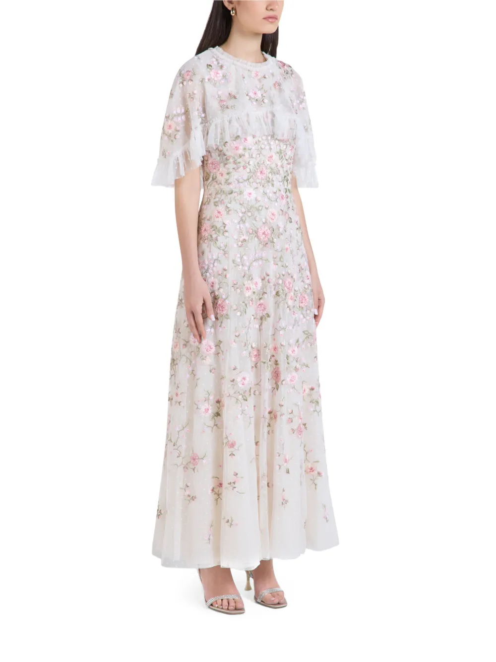 Needle & Thread Eden maxi-jurk met geborduurde bloemen en ruches Wit