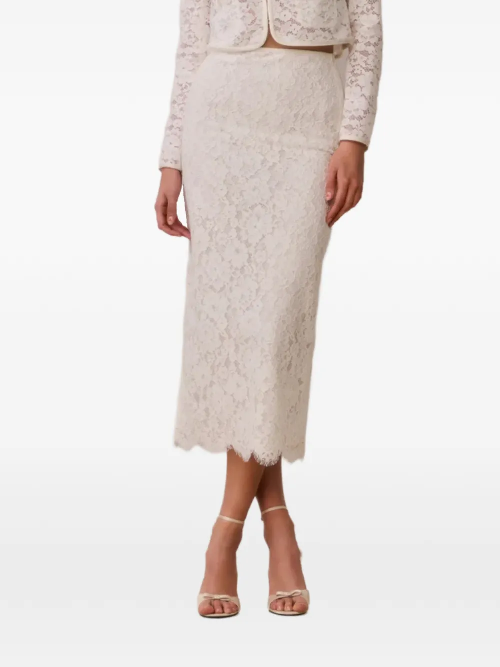 LoveShackFancy Ilse lace scalloped-edge midi skirts - White