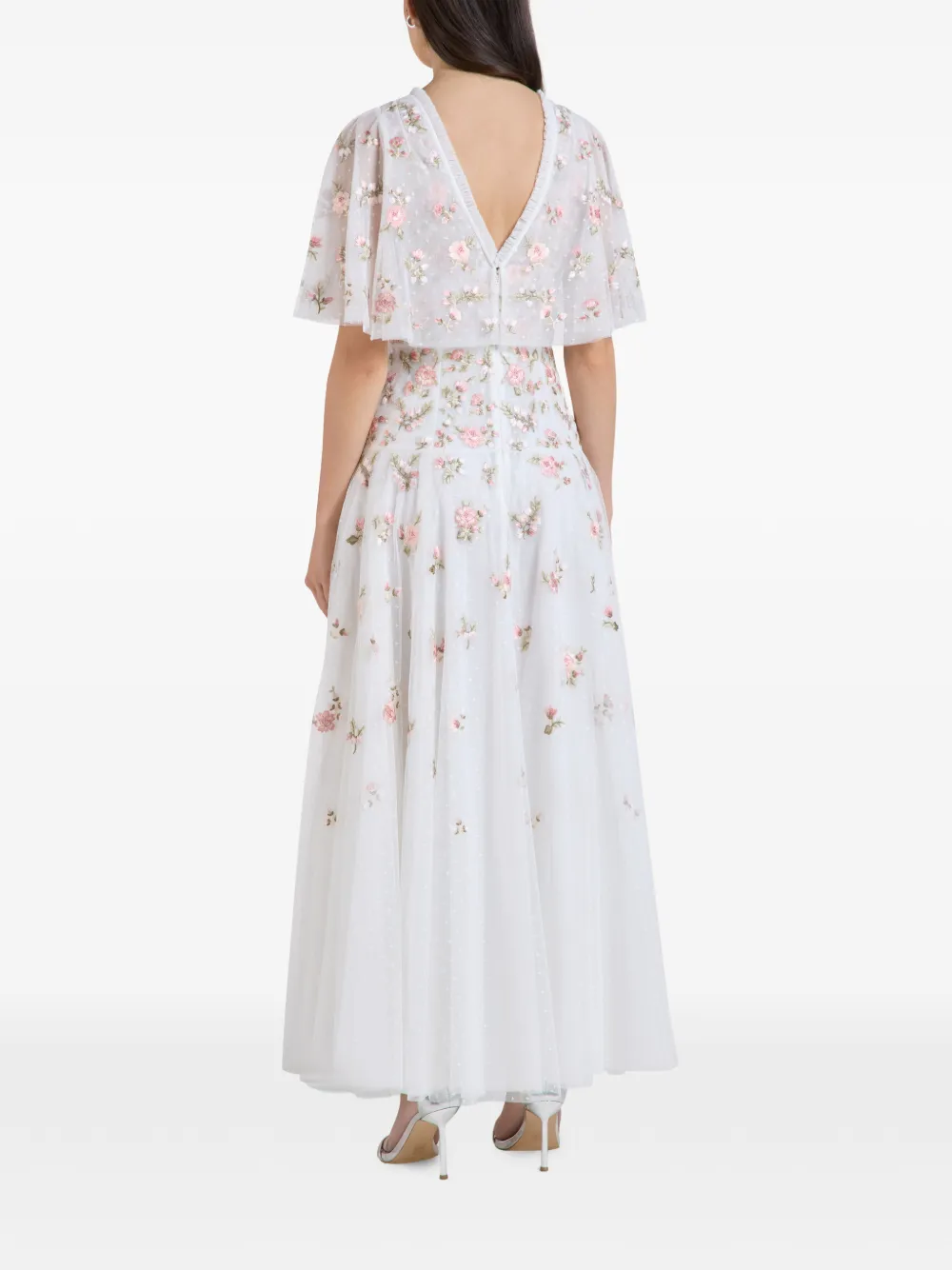 Needle & Thread Mayflower Ditsy floral-embroidered maxi dress Wit