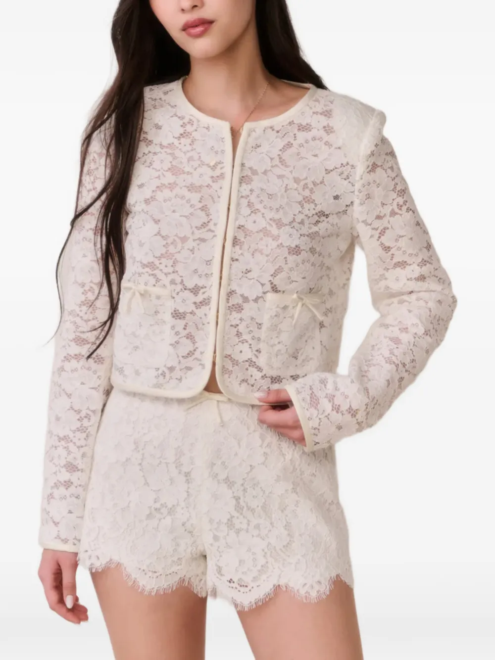 LoveShackFancy bow-detail floral-lace jacket - White