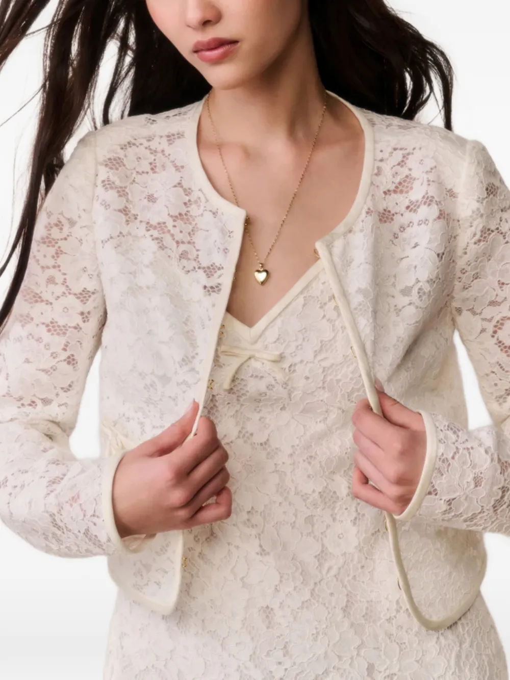 LoveShackFancy Jack met strikdetail en bloemenkant Wit