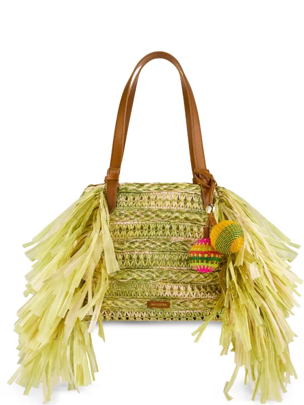 Aquazzura Trancoso Fringe-trimmed Tote Bag in Green