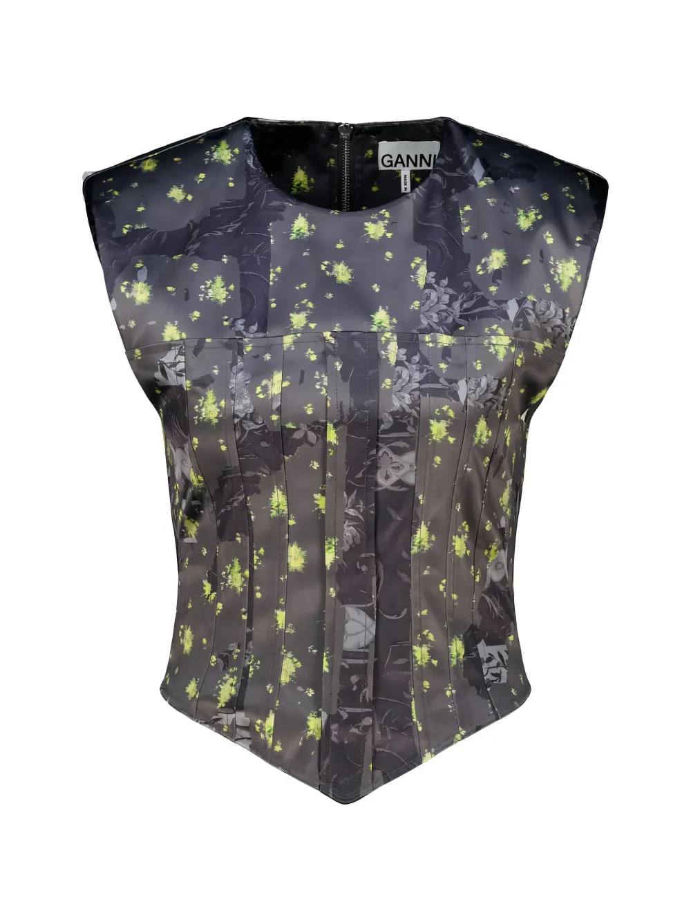 GANNI floral-print panelled top - Grey