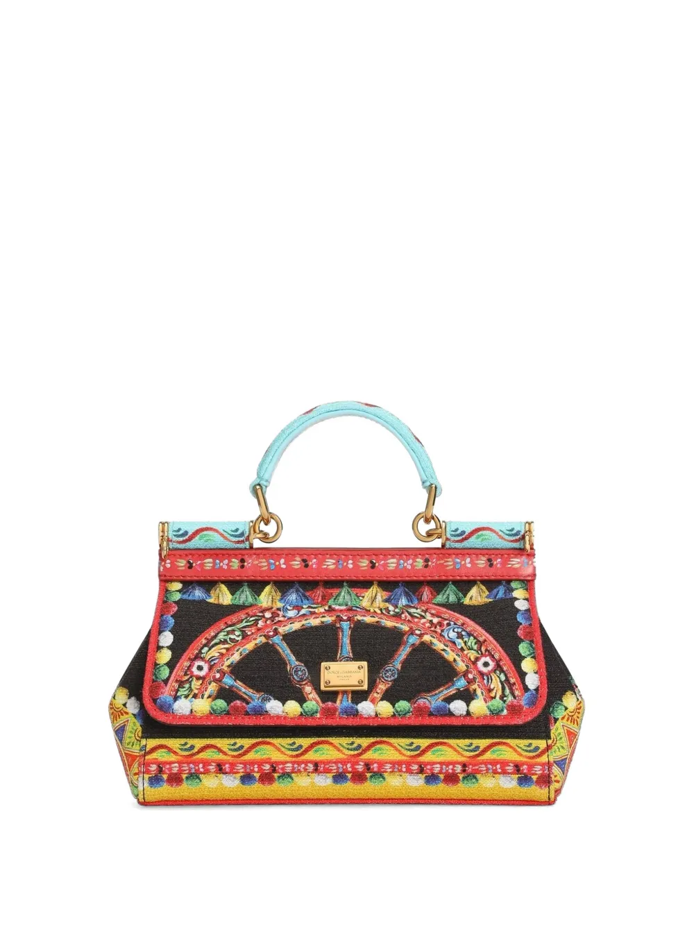 Dolce & Gabbana Borsa a mano Sicily mini con stampa Carretto - Nero