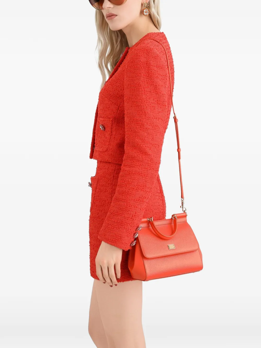 Dolce & Gabbana Sicily kleine kalfsleren handtas Oranje
