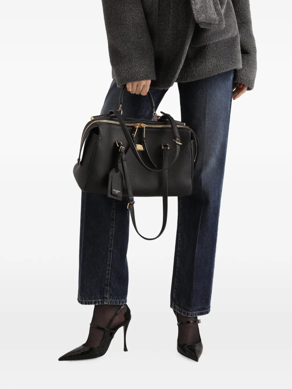 Dolce & Gabbana Medium Vittoria kalfsleren handtas Zwart