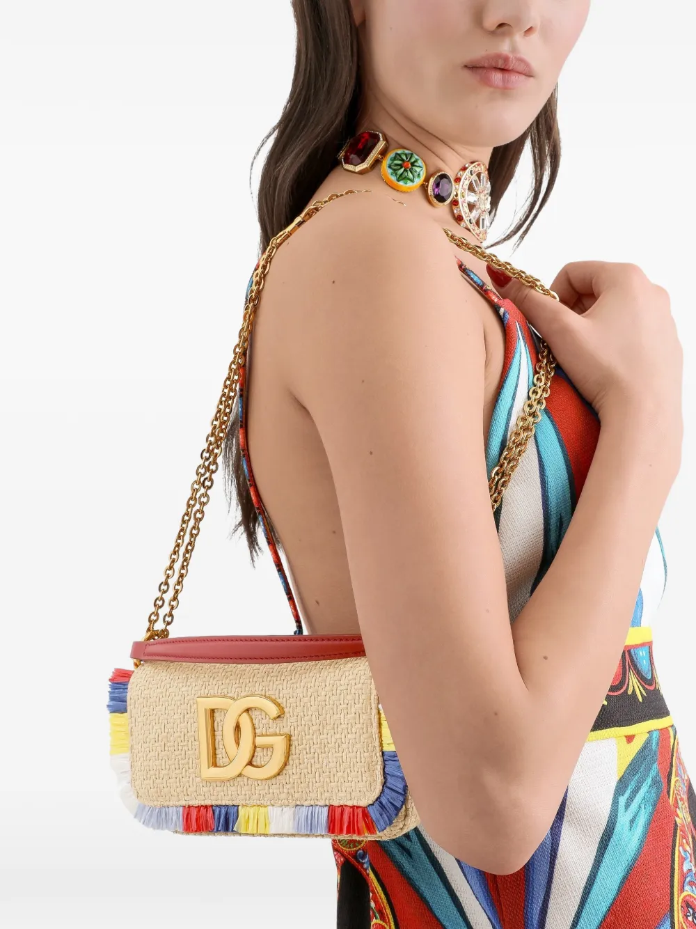 Dolce & Gabbana 3.5 schoudertas in raffia Beige