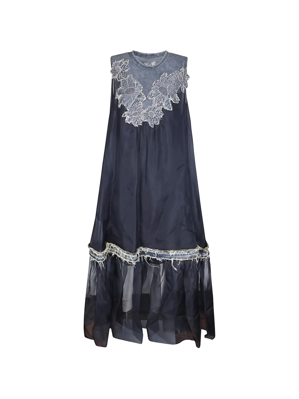 HUI MILANO floral-appliqué frayed-edge midi dress - Blu