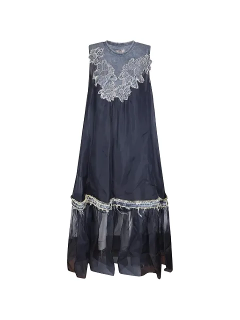 HUI MILANO floral-appliqué frayed-edge midi dress