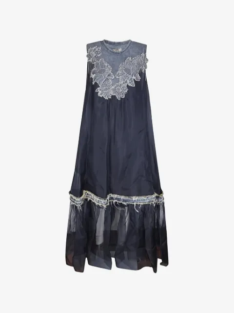 HUI MILANO floral-appliqué frayed-edge midi dress