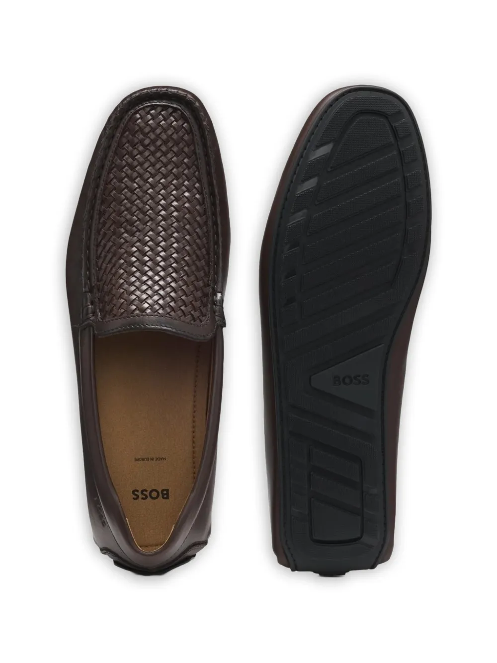 BOSS Noel woven-panel leather loafers Bruin