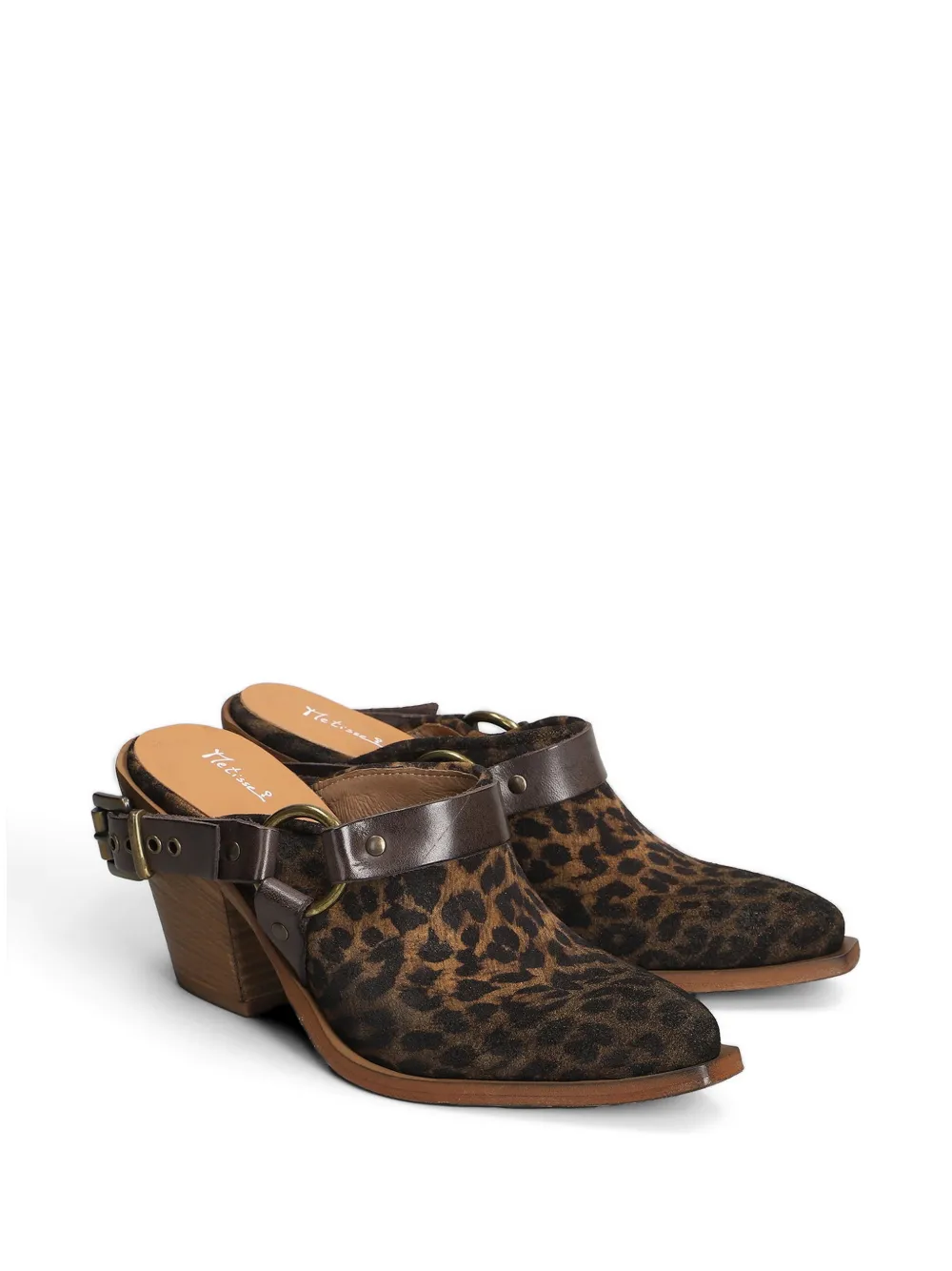 Metisse leopard-print buckled mules Beige