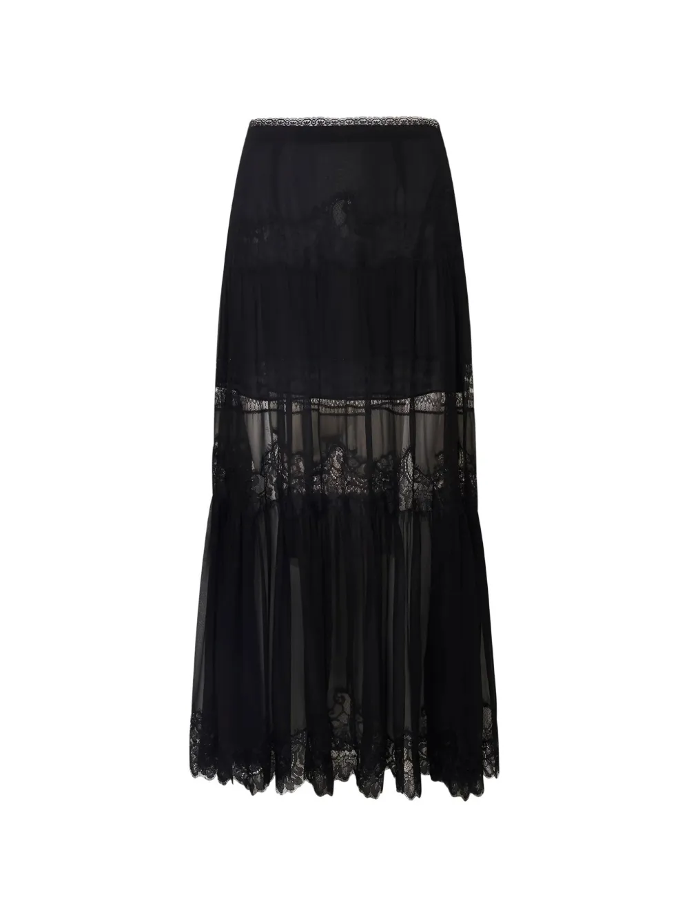 LoveShackFancy Aureline lace-trimmed tiered skirt - Nero
