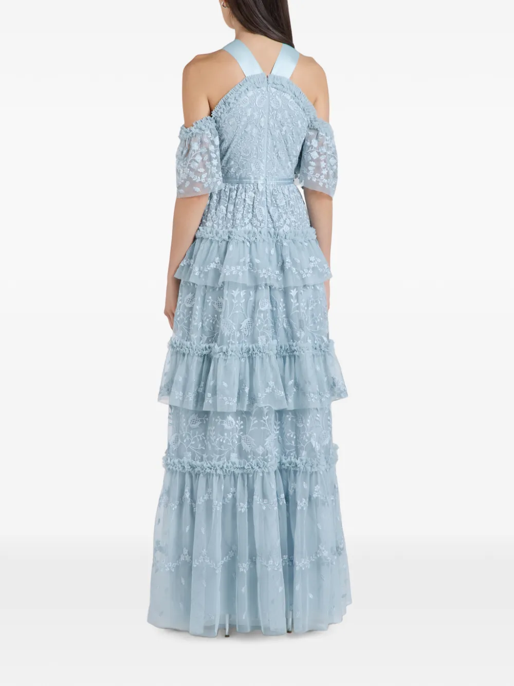 Needle & Thread Primrose maxi-avondjurk met geborduurde bloemen en ruches Blauw