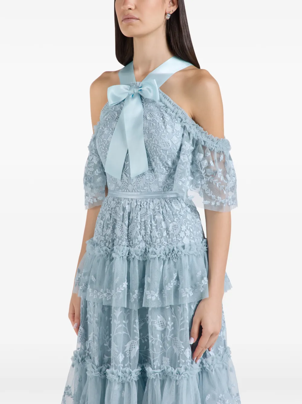 Needle & Thread Primrose maxi-avondjurk met geborduurde bloemen en ruches Blauw