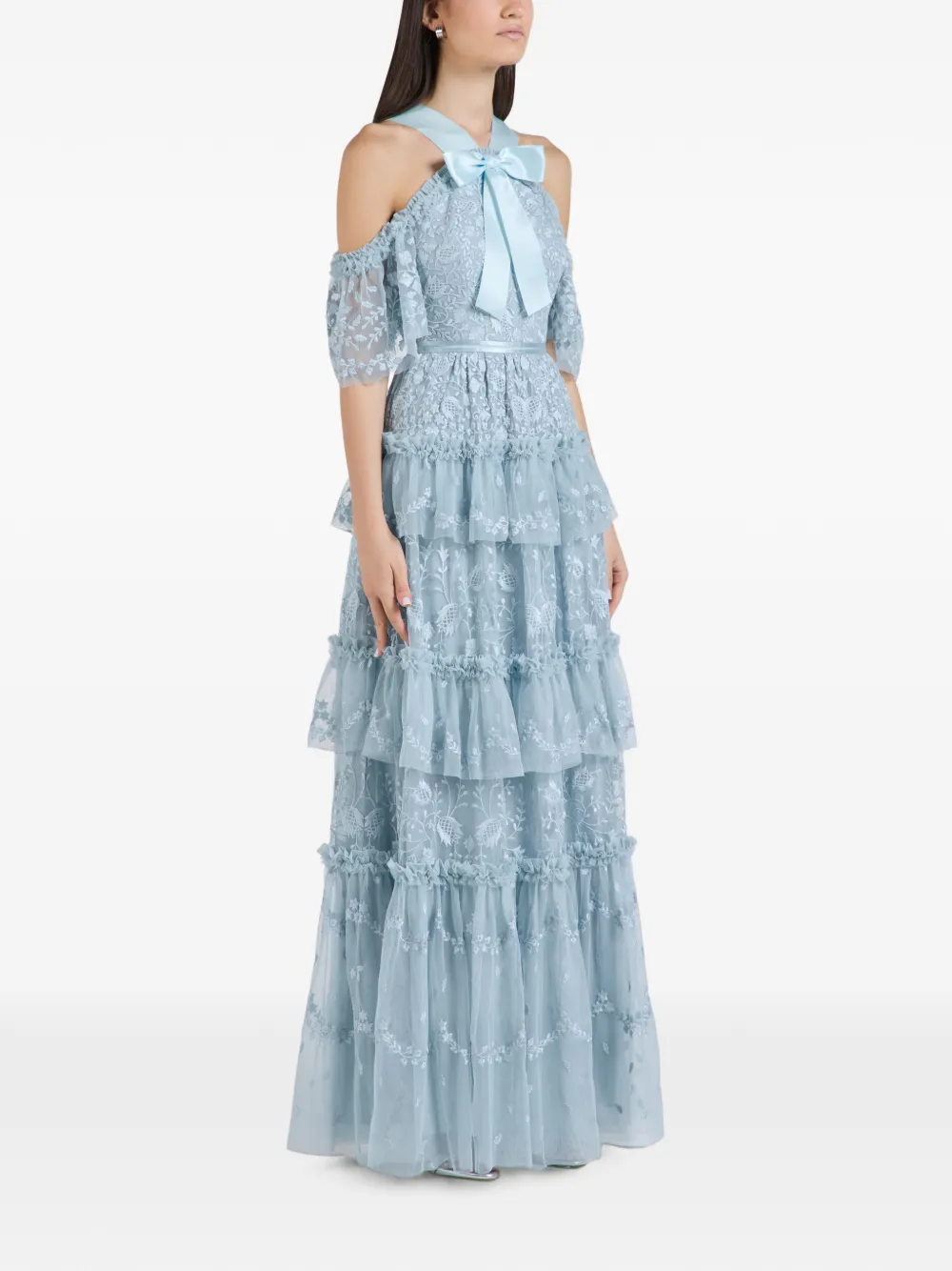 Needle & Thread Primrose maxi-avondjurk met geborduurde bloemen en ruches Blauw