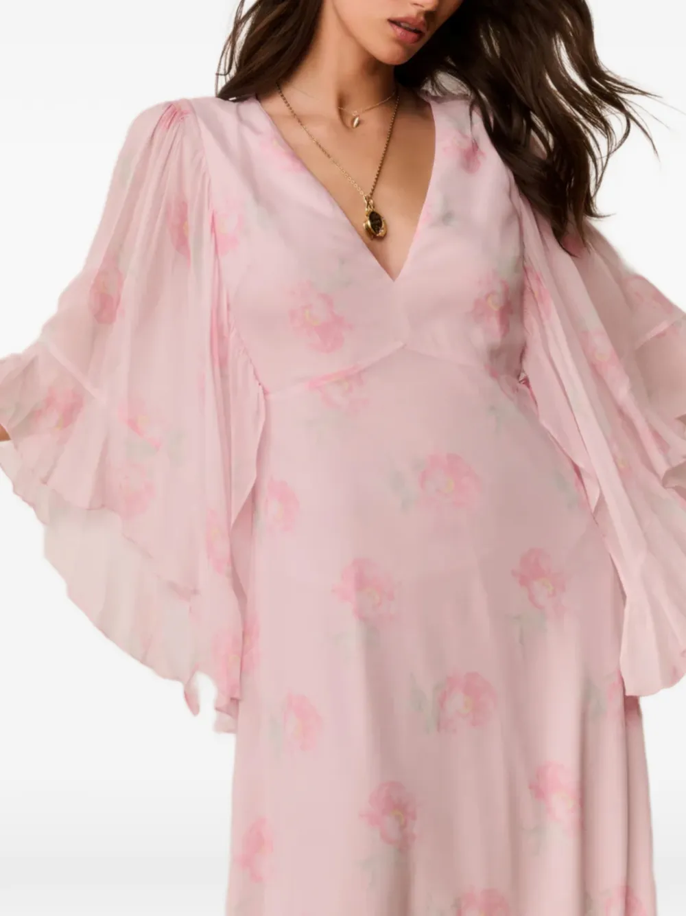 LoveShackFancy Brinley maxi-jurk met bloemenprint en ruches Roze