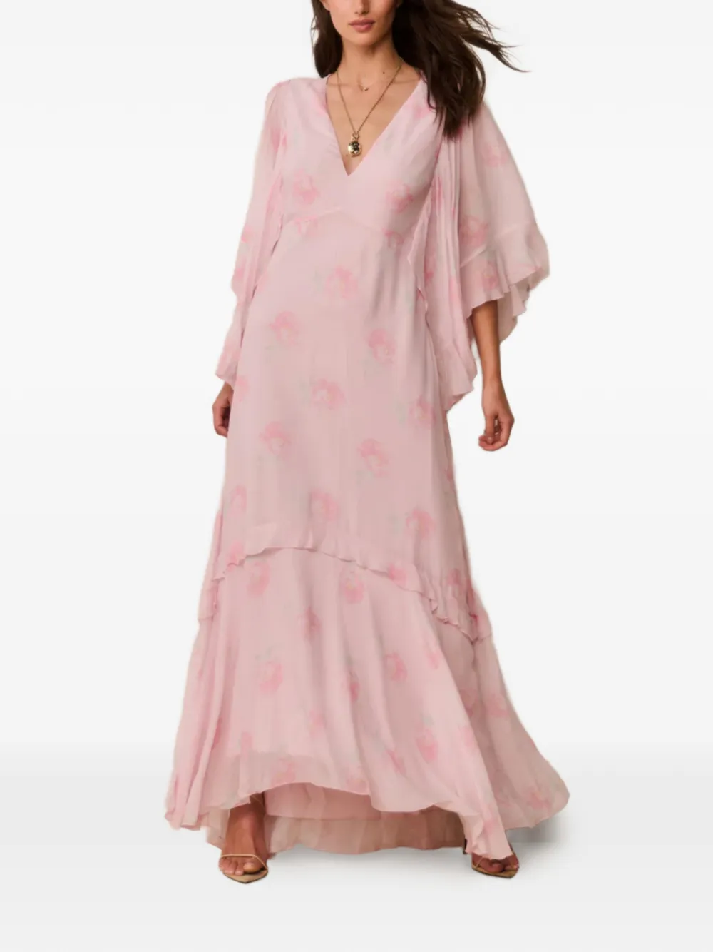 LoveShackFancy Brinley maxi-jurk met bloemenprint en ruches Roze