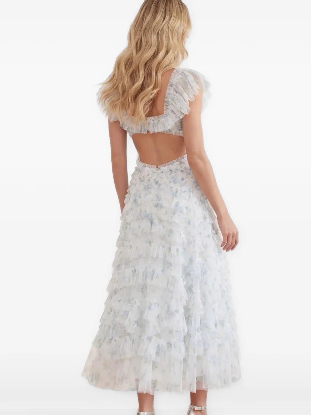 Needle & Thread Magnolia maxi-jurk met bloemenprint en ruches Wit