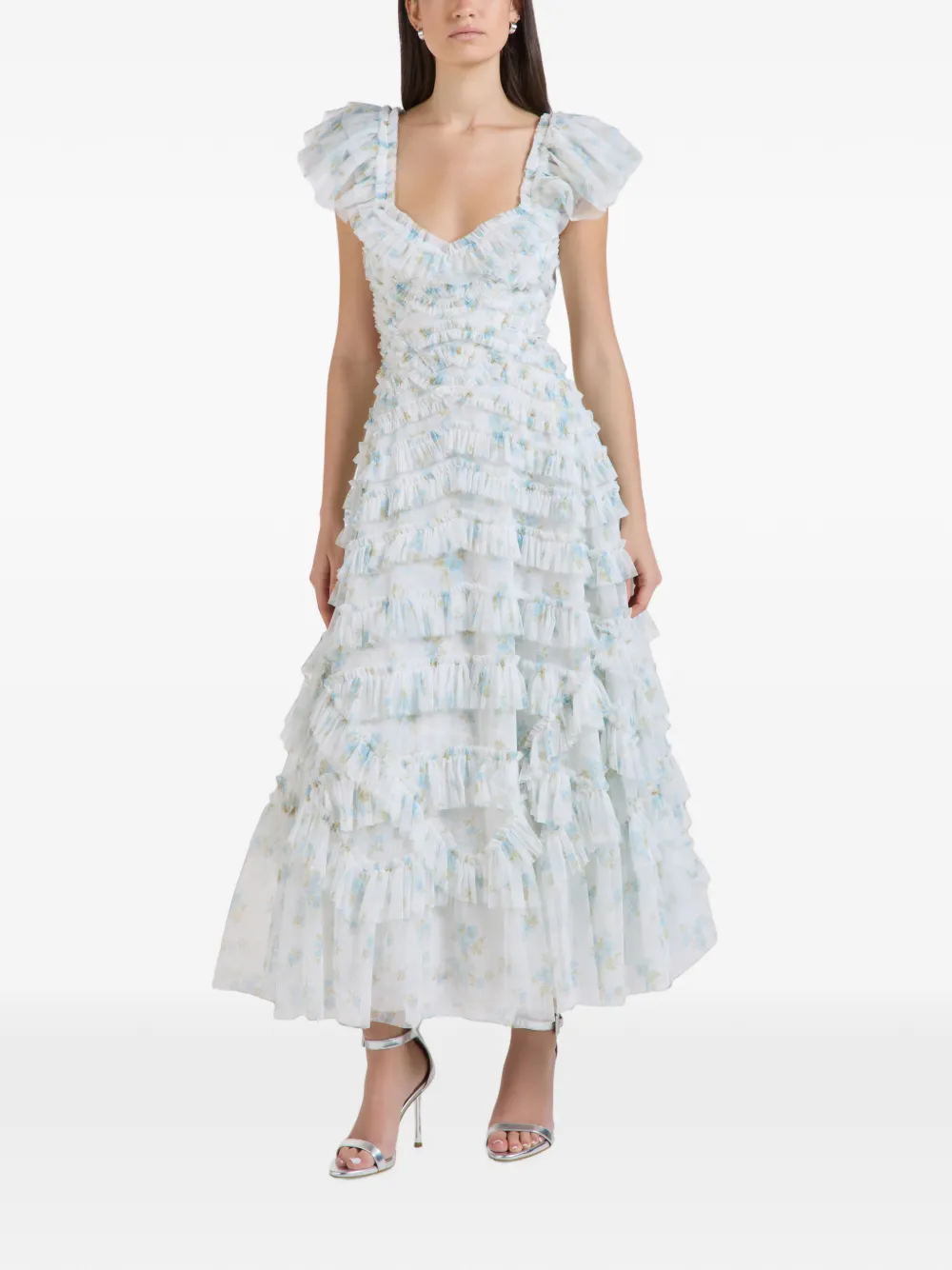 Needle & Thread Magnolia ruffled floral-print maxi dress - Weiß