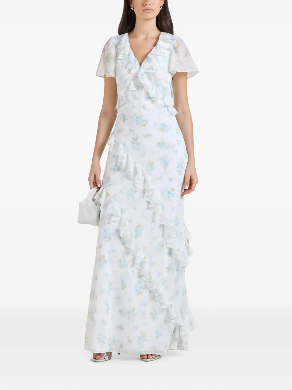 Needle & Thread magnolia-print ruffled maxi dress