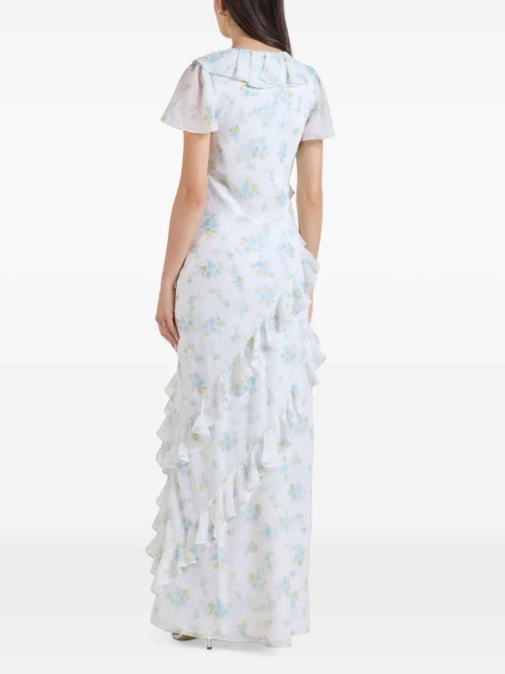 Needle & Thread magnolia-print ruffled maxi dress Wit