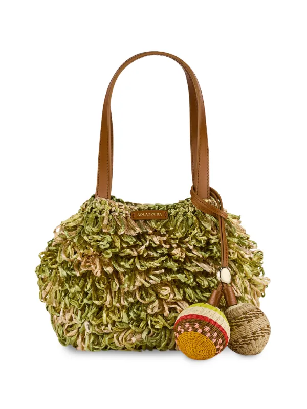 Aquazzura Mini Pom Pom Tote Bag in Neutrals