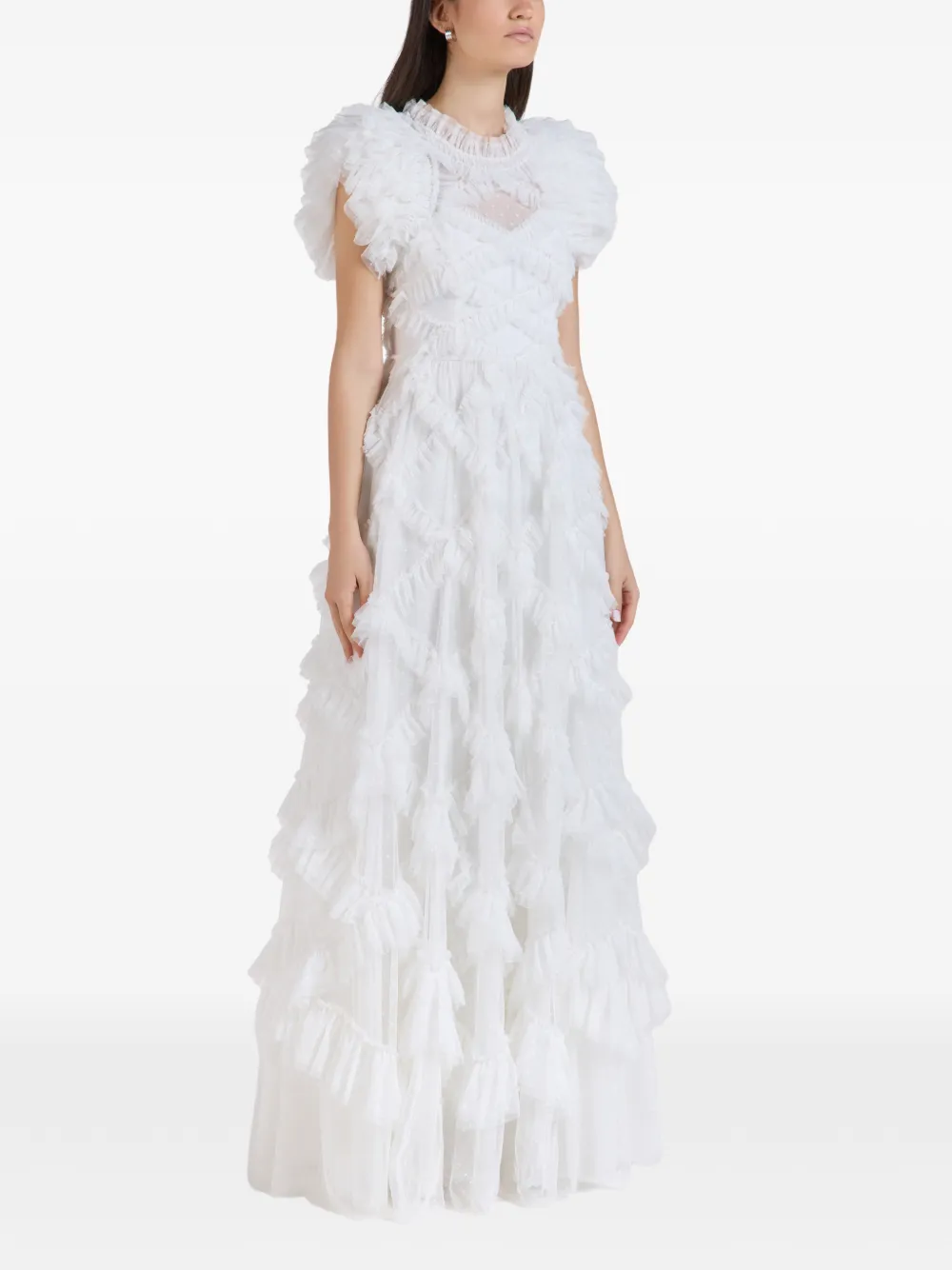 Needle & Thread Genevieve maxi-jurk met ruches Wit