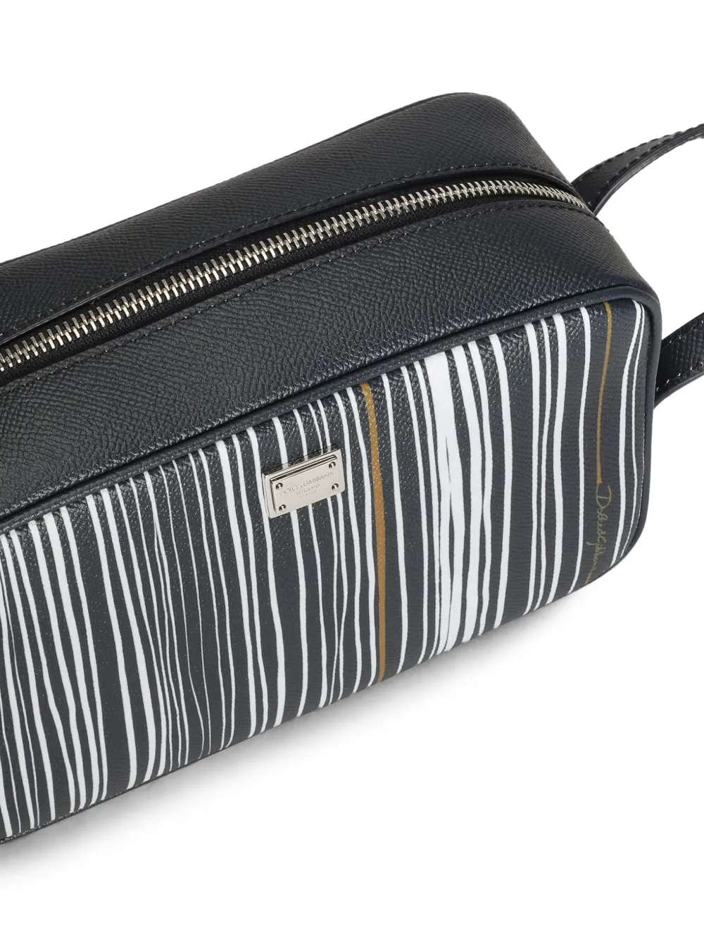 Dolce & Gabbana Kalfsleren gestreepte toilettas Blauw