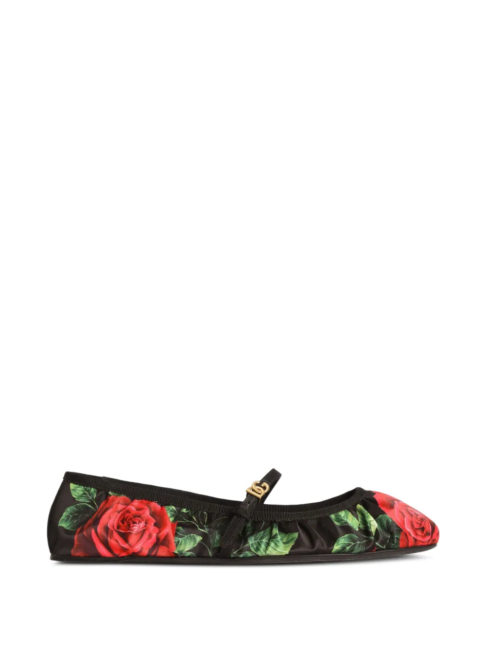 Dolce & Gabbana rose-print satin ballet flats Zwart