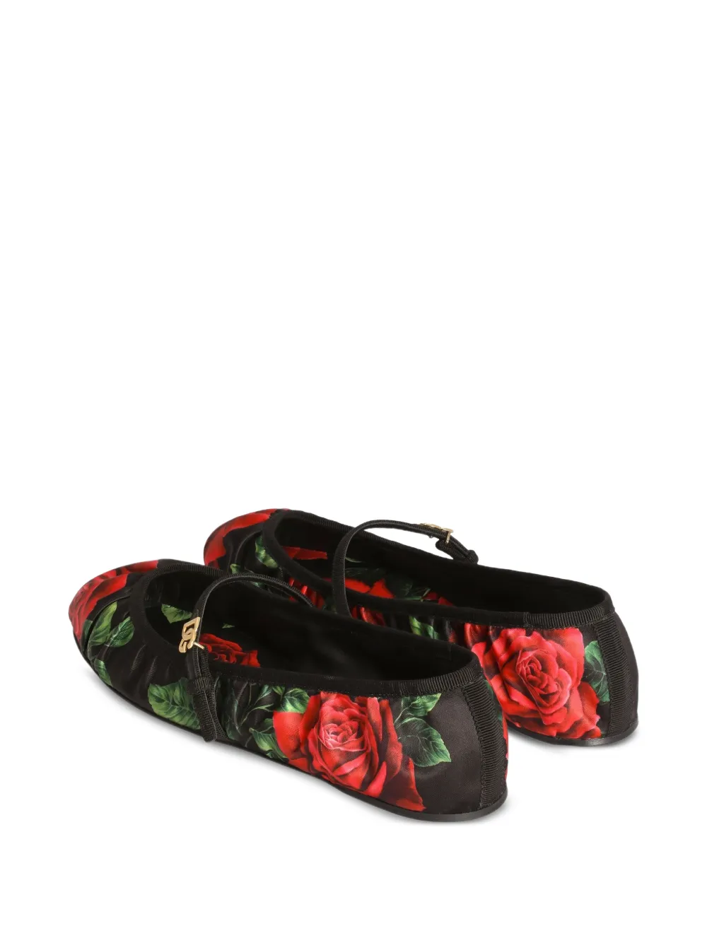 Dolce & Gabbana rose-print satin ballet flats Zwart