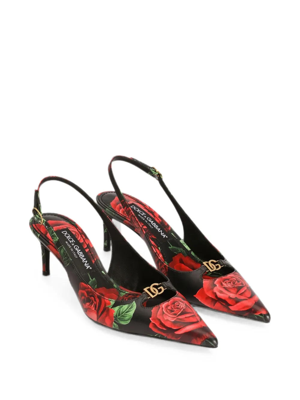 Dolce & Gabbana Kalfsleren slingback pumps met roos-print Zwart