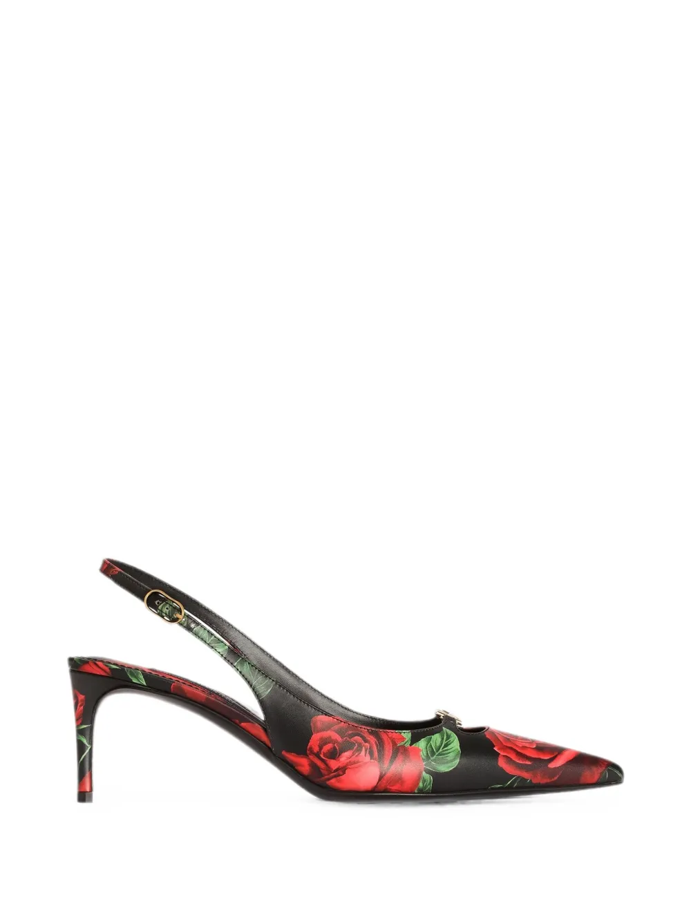 Dolce & Gabbana Kalfsleren slingback pumps met roos-print Zwart