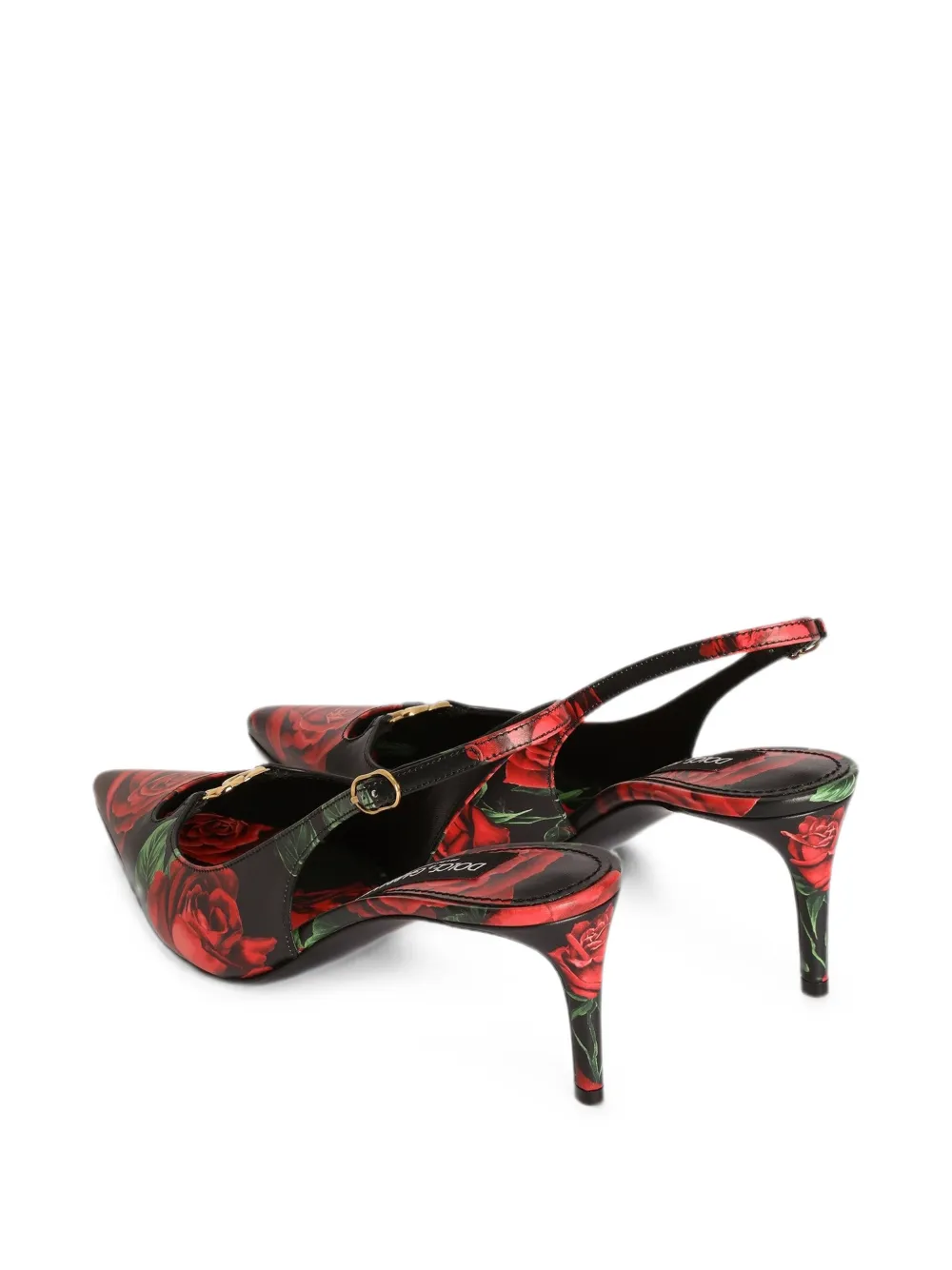 Dolce & Gabbana Kalfsleren slingback pumps met roos-print Zwart